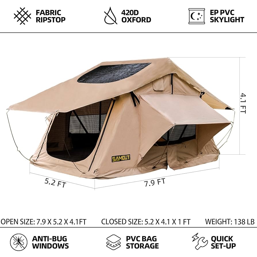 SAMOUT Overland Rooftop Tent (7.9ft x 5.2ft, TAN) : Amazon